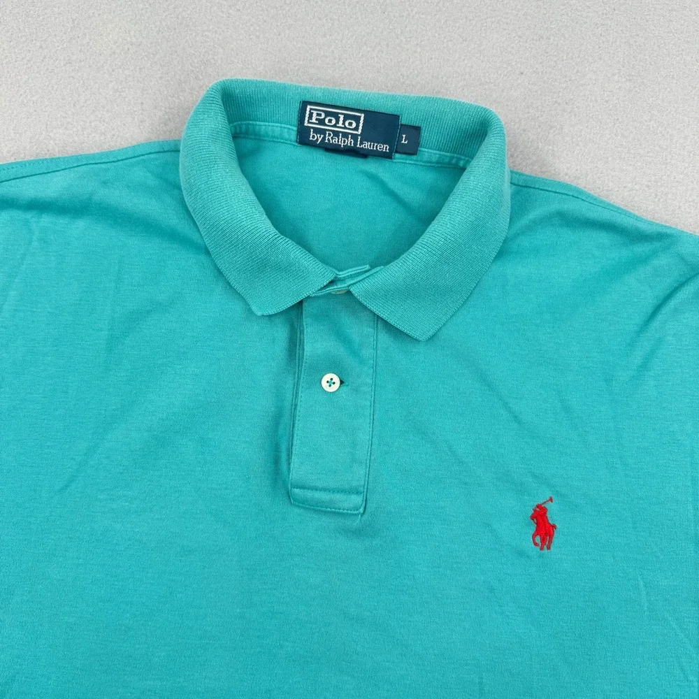 Polo Ralph Lauren Mens Teal Short Sleeve Pique Cotton Polo Shirt Size L Preppy
